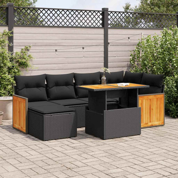 vidaXL 8 Piece Garden Sofa Set with Cushions Black Poly Rattan Acacia