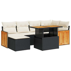 vidaXL 8 Piece Garden Sofa Set with Cushions Black Poly Rattan Acacia