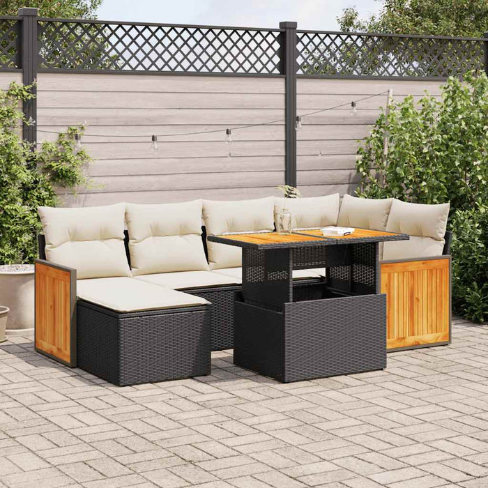 vidaXL 8 Piece Garden Sofa Set with Cushions Black Poly Rattan Acacia