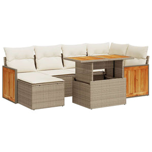 vidaXL 8 Piece Garden Sofa Set with Cushions Beige Poly Rattan Acacia