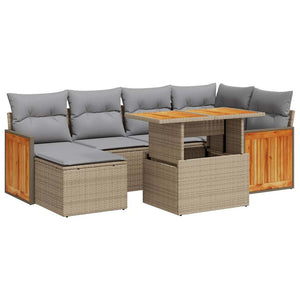 vidaXL 8 Piece Garden Sofa Set with Cushions Beige Poly Rattan Acacia