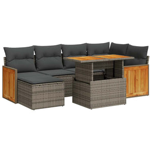 vidaXL 8 Piece Garden Sofa Set with Cushions Grey Poly Rattan Acacia