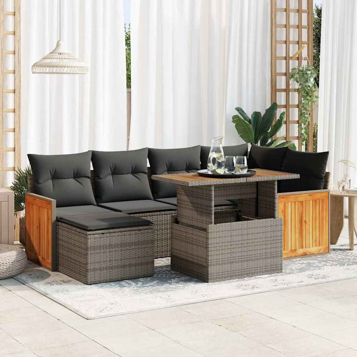 vidaXL 8 Piece Garden Sofa Set with Cushions Grey Poly Rattan Acacia