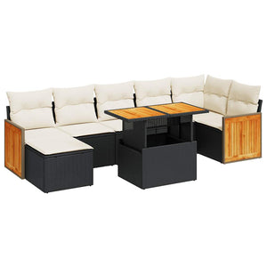 vidaXL 7 Piece Garden Sofa Set with Cushions Black Poly Rattan Acacia