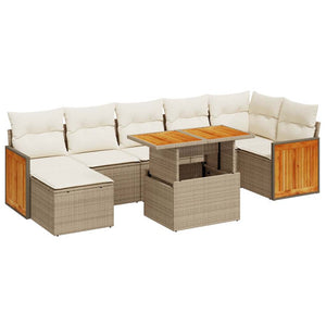 vidaXL 7 Piece Garden Sofa Set with Cushions Beige Poly Rattan Acacia