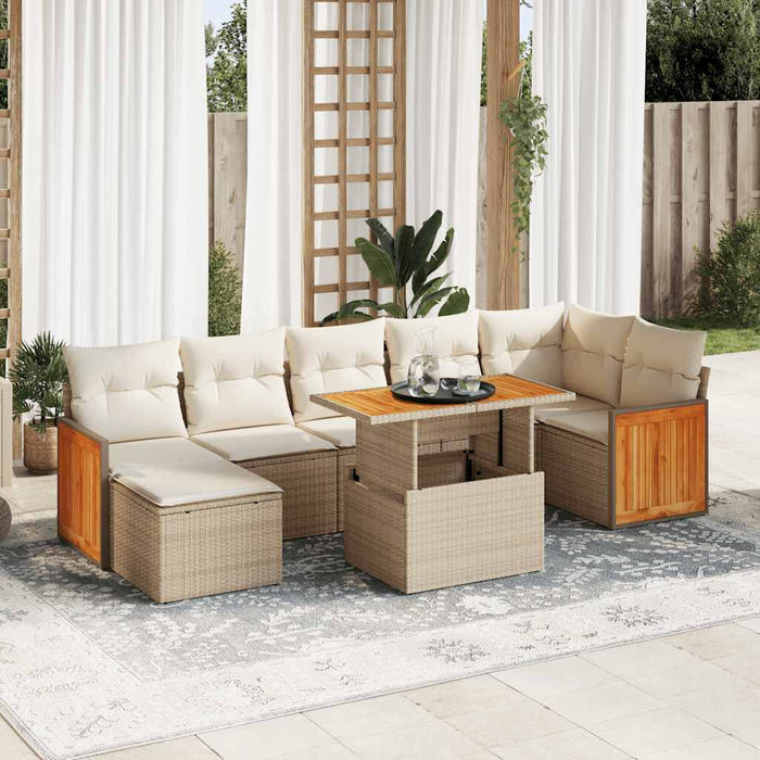 vidaXL 7 Piece Garden Sofa Set with Cushions Beige Poly Rattan Acacia