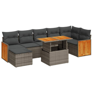 vidaXL 7 Piece Garden Sofa Set with Cushions Grey Poly Rattan Acacia