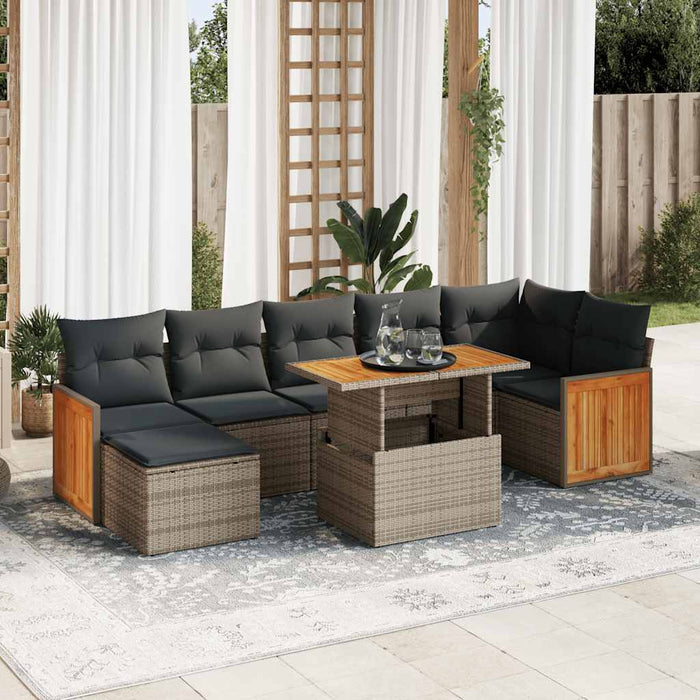 vidaXL 7 Piece Garden Sofa Set with Cushions Grey Poly Rattan Acacia