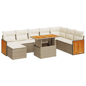 vidaXL 7 Piece Garden Sofa Set with Cushions Beige Poly Rattan Acacia