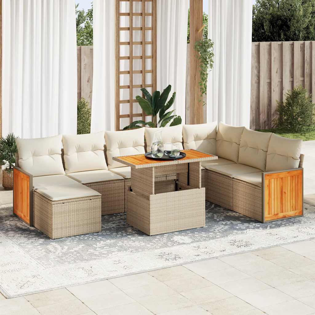 vidaXL 7 Piece Garden Sofa Set with Cushions Beige Poly Rattan Acacia