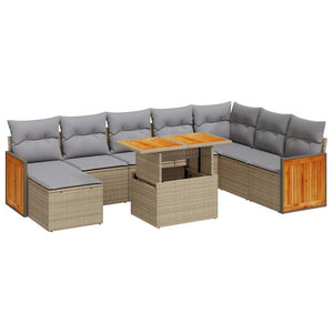 vidaXL 7 Piece Garden Sofa Set with Cushions Beige Poly Rattan Acacia