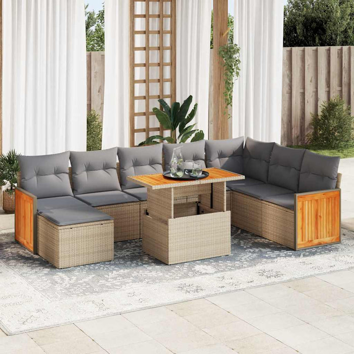 vidaXL 7 Piece Garden Sofa Set with Cushions Beige Poly Rattan Acacia