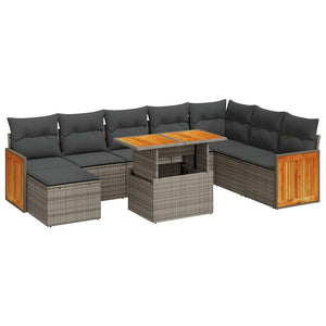 vidaXL 7 Piece Garden Sofa Set with Cushions Grey Poly Rattan Acacia