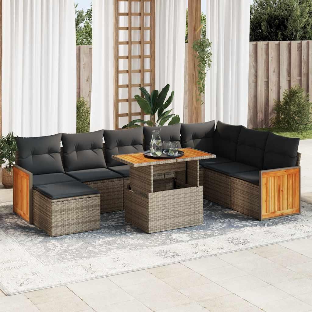 vidaXL 7 Piece Garden Sofa Set with Cushions Grey Poly Rattan Acacia