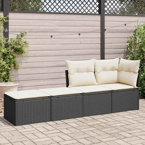 vidaXL 2 Piece Garden Sofa Set with Cushions Black Poly Rattan Acacia