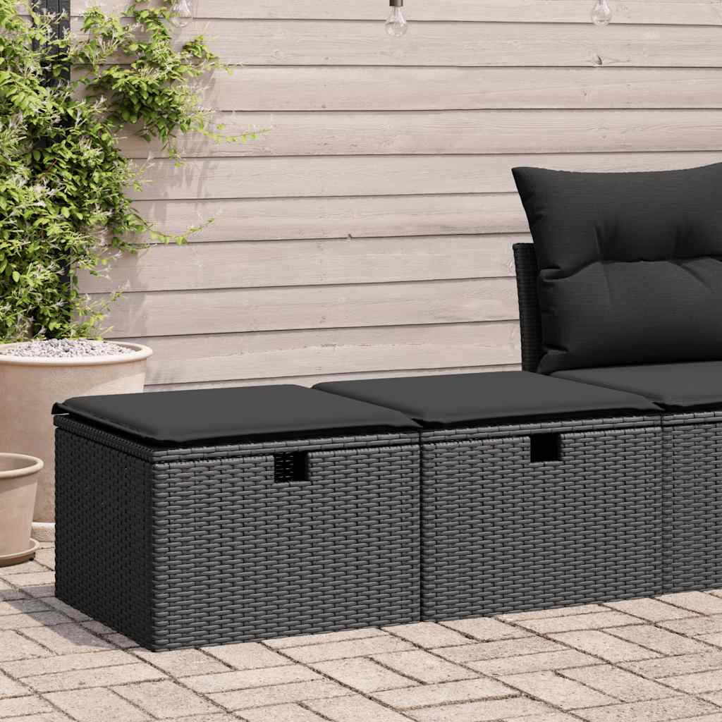 vidaXL 2 Piece Garden Sofa Set with Cushions Black Poly Rattan Acacia