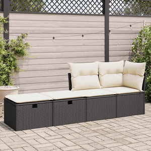 vidaXL 2 Piece Garden Sofa Set with Cushions Black Poly Rattan Acacia