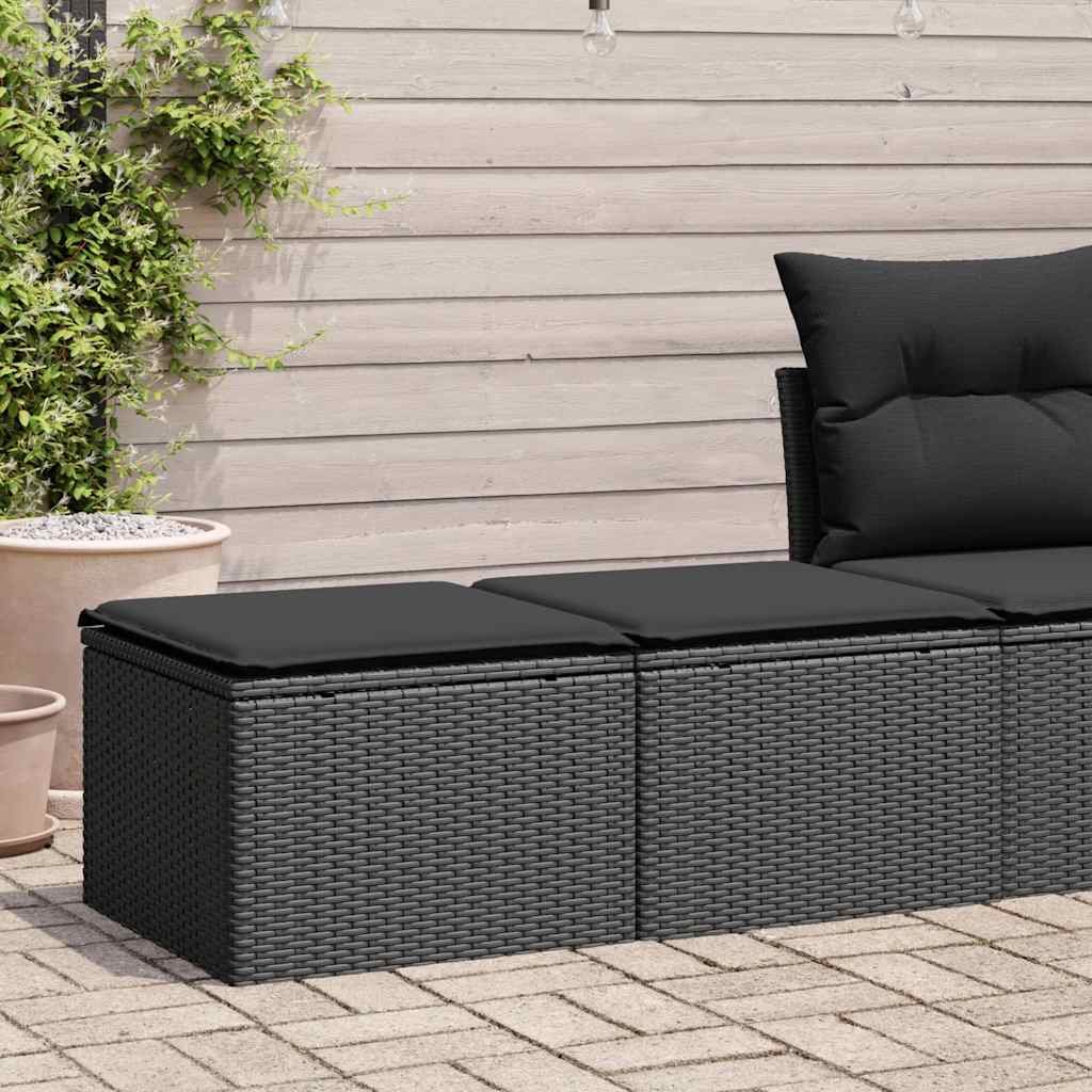 vidaXL 2 Piece Garden Sofa Set with Cushions Black Poly Rattan Acacia