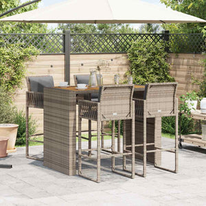 vidaXL 5 Piece Garden Bar Set with Cushions Grey Poly Rattan Acacia