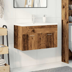 vidaXL Sink Cabinet with Built-in Basin and Faucet Old Wood