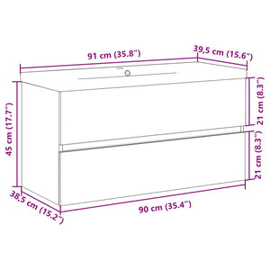 vidaXL Sink Cabinet with Built-in Basin Artisan Oak 91x39.5x49 cm