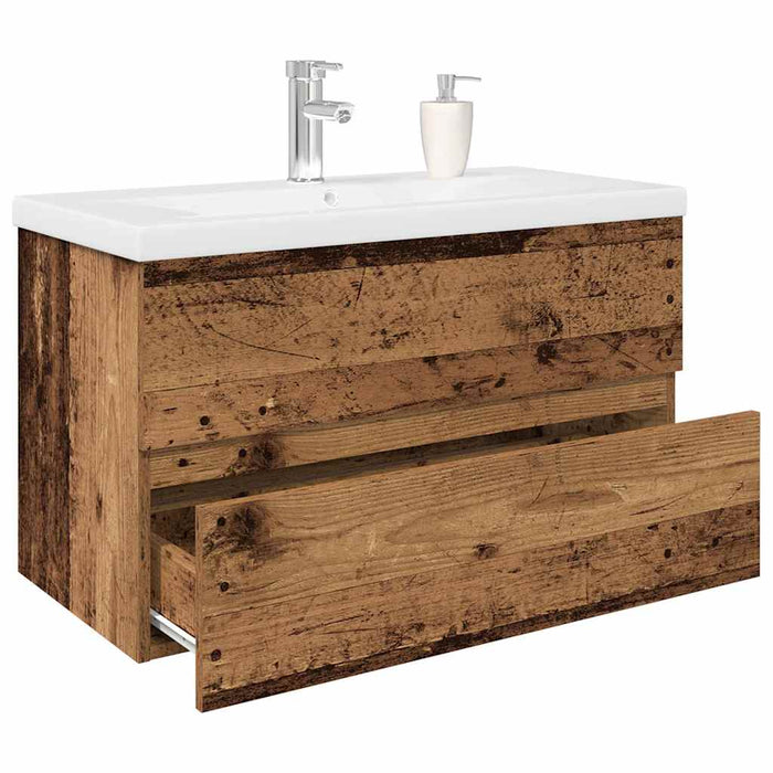 vidaXL Sink Cabinet with Built-in Basin and Faucet Old Wood