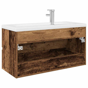 vidaXL Sink Cabinet with Built-in Basin and Faucet Old Wood