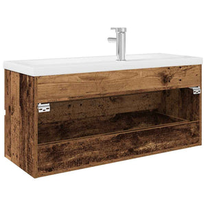 vidaXL Sink Cabinet with Built-in Basin and Faucet Old Wood