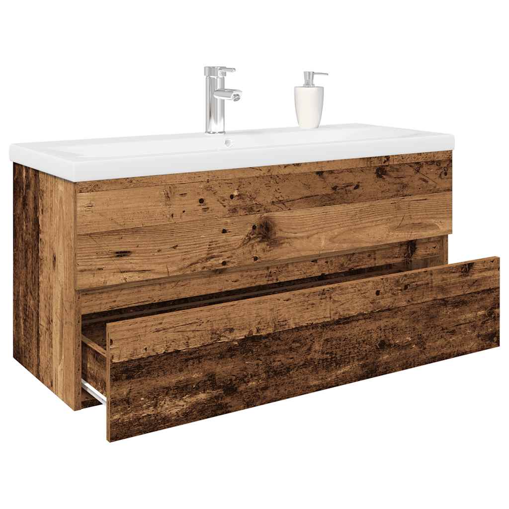 vidaXL Sink Cabinet with Built-in Basin and Faucet Old Wood