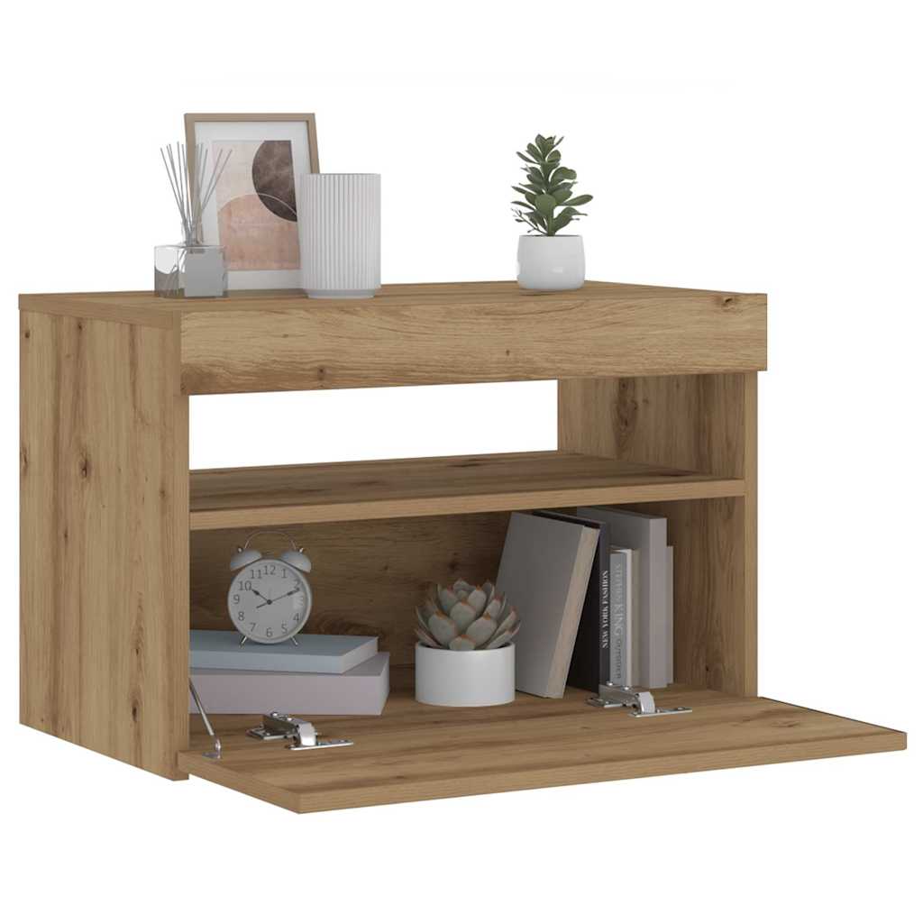 vidaXL Bedside Cabinet with LED Lights Artisan Oak 60x35x40 cm Engineered Wood