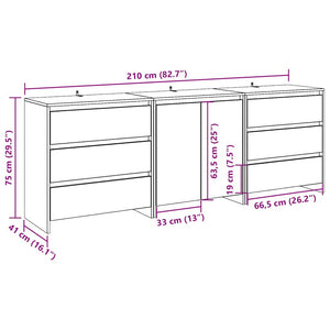 vidaXL 3 Piece Sideboard Old Wood Engineered Wood