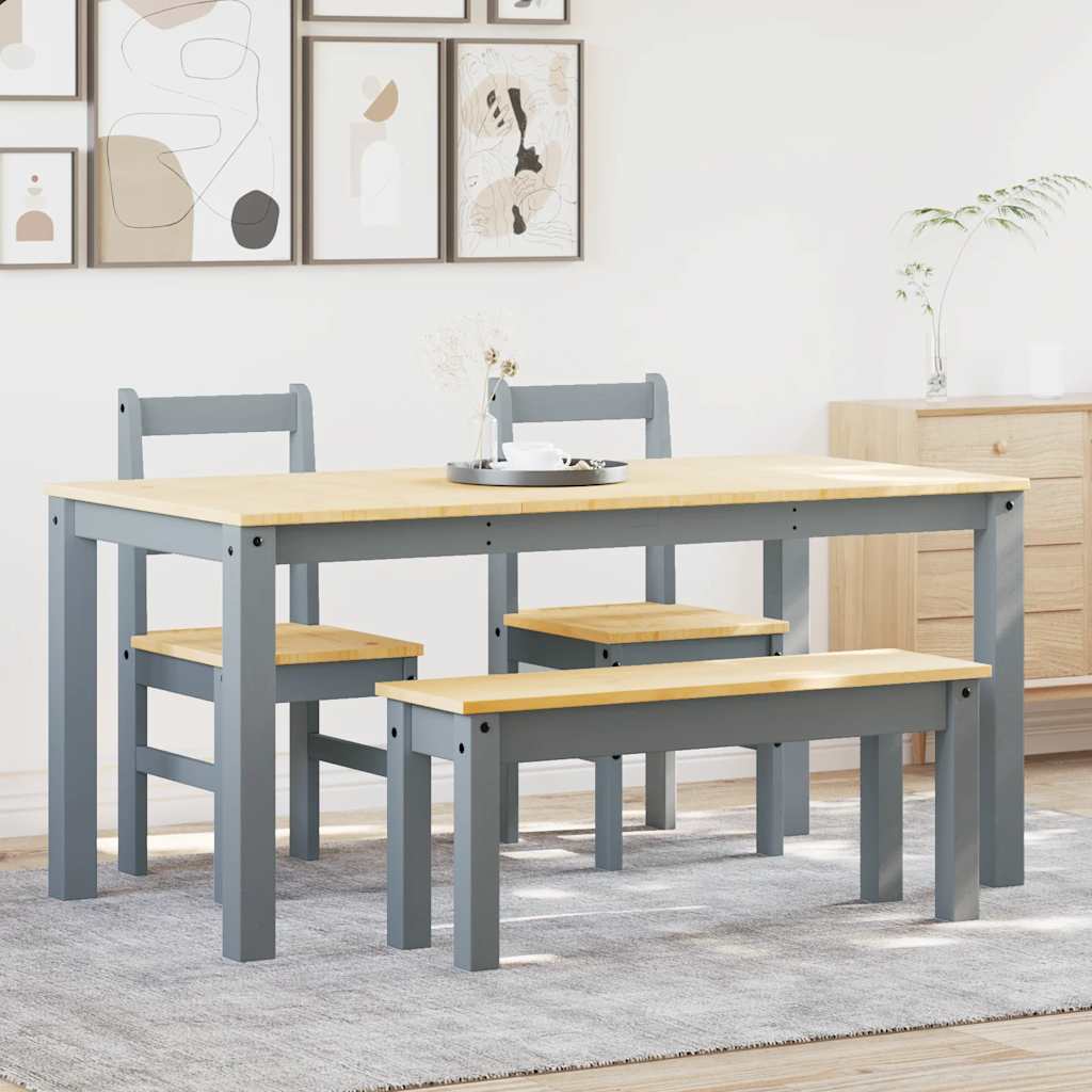vidaXL 4 Piece Dining Set Panama Grey Solid Wood Pine