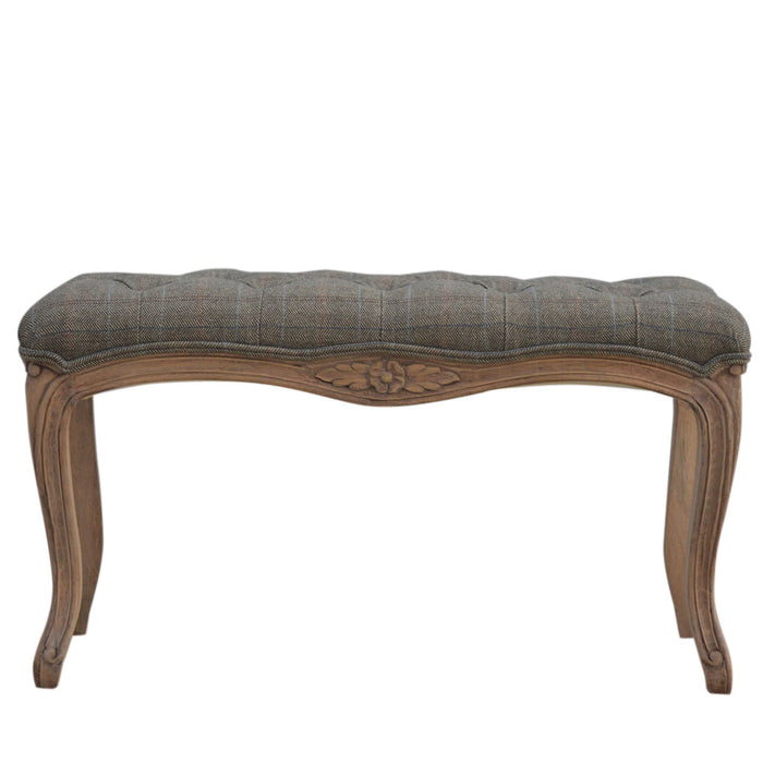 Multi Tweed Carved Bedroom Bench