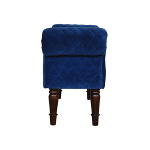 Royal Blue Quilted Velvet Bench