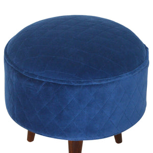 Quilted Blue Velvet Footstool