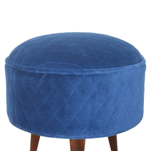 Quilted Blue Velvet Footstool