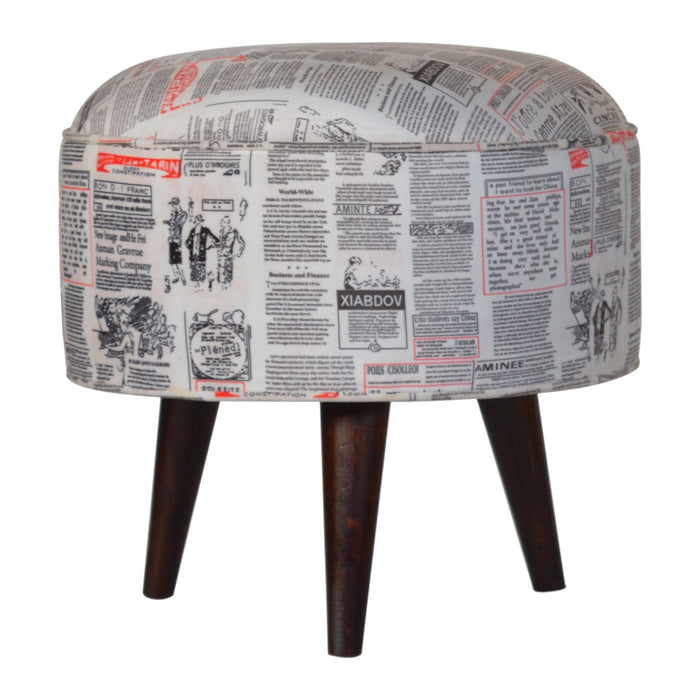 IN1018 - Round Footstool with News Print Velvet