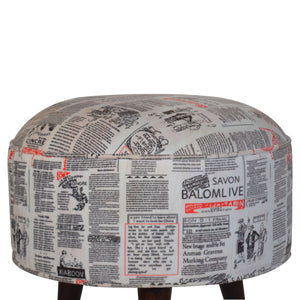 IN1018 - Round Footstool with News Print Velvet