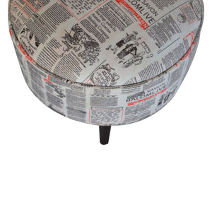 IN1018 - Round Footstool with News Print Velvet