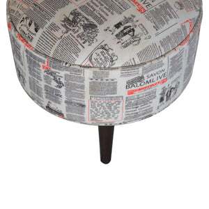 IN1018 - Round Footstool with News Print Velvet