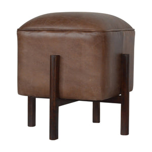 Brown Solid Leather Footstool