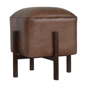 Brown Solid Leather Footstool