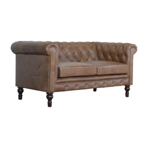 Brown Leather Double Seater Chesterfield Sofa