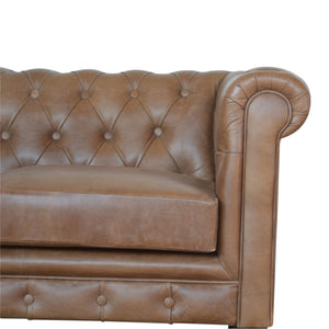 Brown Leather Double Seater Chesterfield Sofa