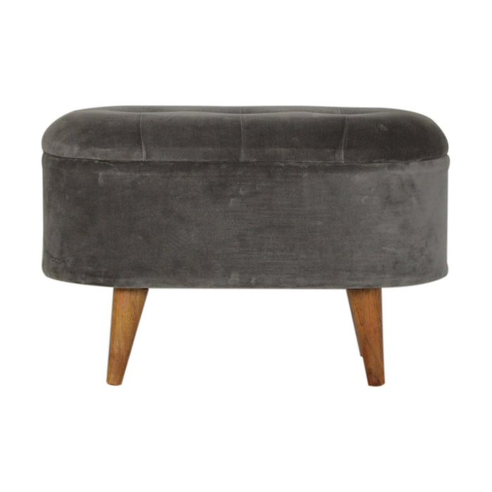 Oblong Grey Velvet Storage Footstool