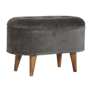 Oblong Grey Velvet Storage Footstool