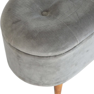 Oblong Grey Velvet Storage Footstool