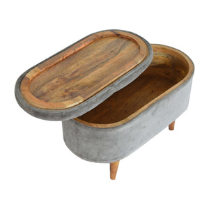 Oblong Grey Velvet Storage Footstool