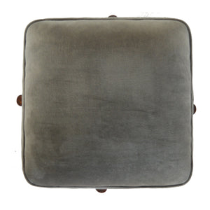 Grey Velvet Footstool with Solid Wood Legs