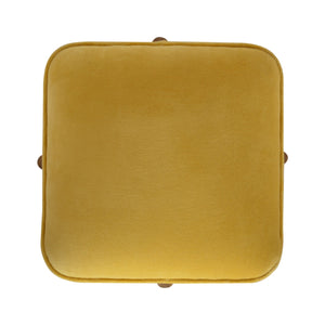 Mustard Velvet Footstool with Solid Wood Legs